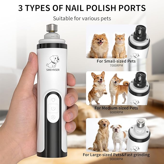 YFL Dog Nail Grinder with LED Light, Super Quiet 2-Speed Electric Pet Nail Trimmer, Professional Rechargeable Dog Nail Clippers for Large Medium Small Dogs & Cats
