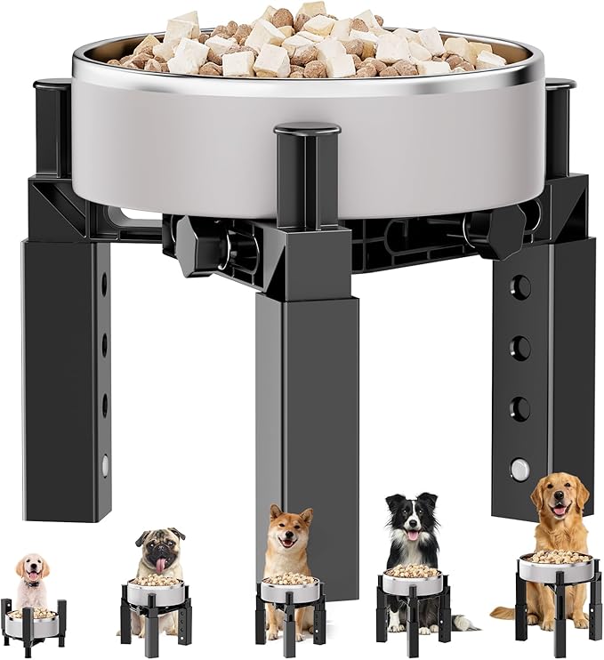 Aystkniet Dog Bowl Stand with Adjustable Height & Width, Anti-Slip Elevated Food Water Bowl Holder for Large Medium Small Dogs, Durable Raised Dog Feeder for Lifted Feeding, Only Stand (Without Bowls)