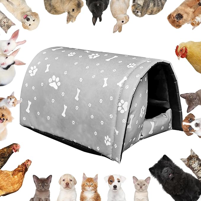 Fhiny Stray Cats Shelter, Waterproof Outdoor Cat House Foldable Warm Pet Cave for Winter Wild Animal Tent Bed Anti-Slip Kitten Cave for Feral Cat Dog Puppy Weatherproof Grey
