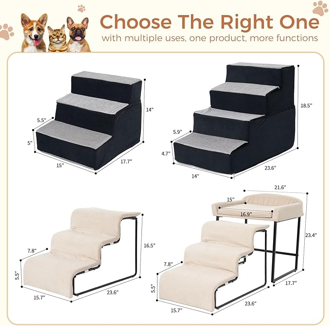 Dog Window Perch with Stairs - Pet Stairs with Seat Bedside Lounge Elevated Pet Bed Non-Slip Dog Window Seat with Sturdy Metal Frame Multi-Level Platform with Foam Upholstery