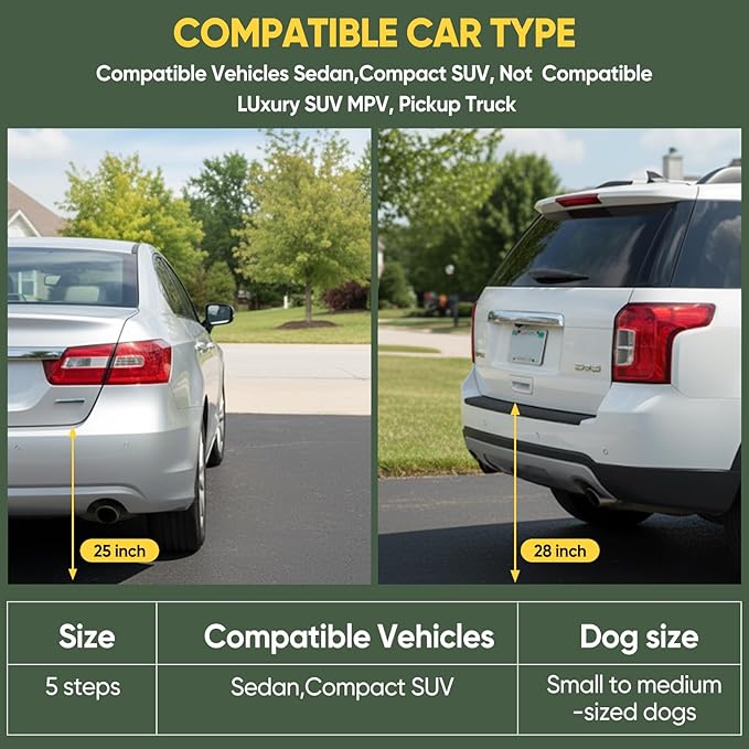 Dog Ramps for Car, 17.7inch Wide Foldable Dog Stairs with Non Slip Surface, Portable Pet Steps for SUV, High Beds, Truck, Support Up to 200lb, 5 Steps