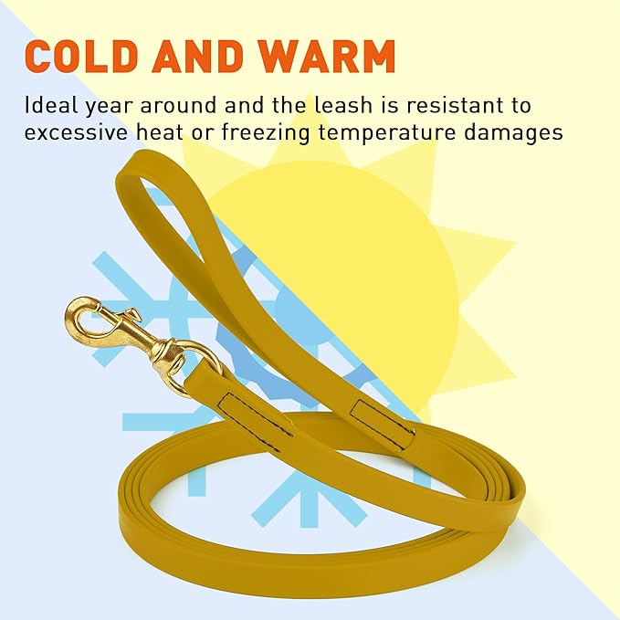 Viper Biothane K9 Working Dog Leash Waterproof Lead for Tracking Training Schutzhund Odor-Proof Long Line with Solid Brass Snap for Puppy Medium and Large Dogs, 15ft Treasure Gold