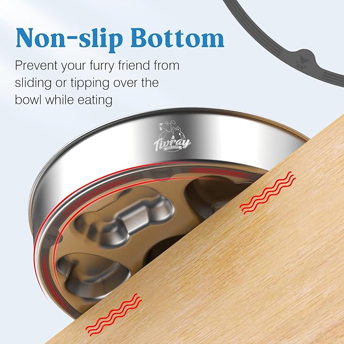 2Pcs Slow Feeder Dog Bowls, 5 Cups Stainless Steel Dog Slow Feeder Metal Pet Food Bowl with Non-Slip Base for Medium & Large Breed, Bloat Stop, Food-Grade, Dishwasher Safe