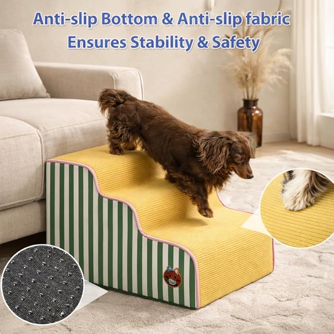Dog Steps for Small Dogs, Dog Stairs for Bed, Curved Pet Stairs for Puppy and Cat, Doggie Ladder with Washable Cover, Pet Ramp for Sofa, Non-Slip Pet Stairs for Indoor Use(2 Step)