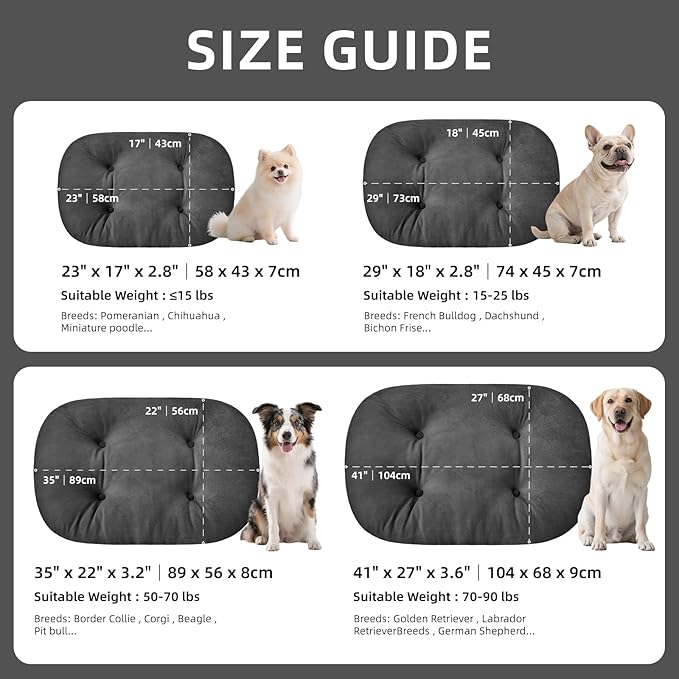 Dog Bed for Small Dogs & Cats 23”x17”, Non-Slip Washable Faux Silver Fox Fur Crate Pad, Durable Oval Pet Mat,Dark Grey
