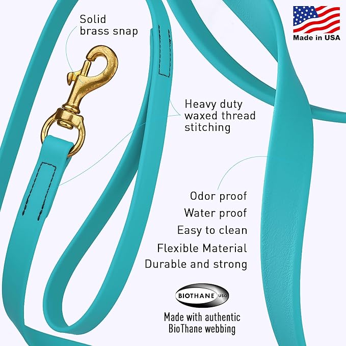 Viper Biothane K9 Working Dog Leash Waterproof Lead for Tracking Training Schutzhund Odor-Proof Long Line with Solid Brass Snap for Puppy Medium and Large Dogs, 33ft Sky Blue