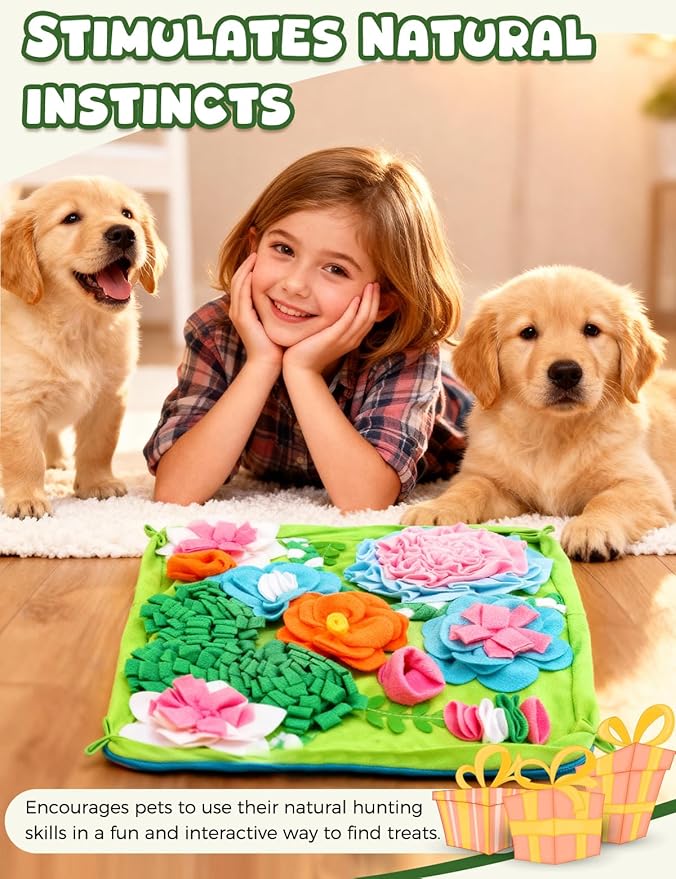 Snuffle Mat for Dogs, Slow Feeding Game Interactive Puzzle Dog Food Mat,Encourage Natural Foraging Skill-Dog Snuffle Mat 19.7''x19.7''Easy to Clean, Durable