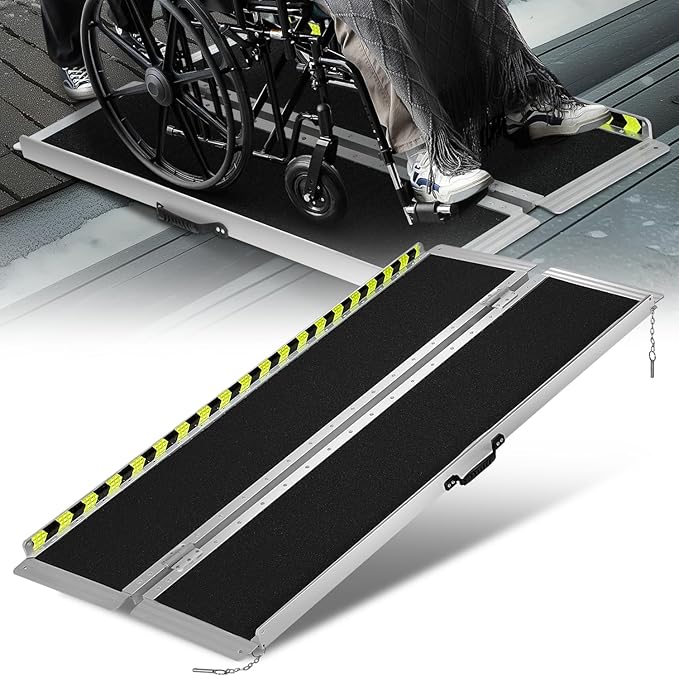 Auto Dynasty Wheelchair Ramp 5FT, Portable Folding Aluminum Wheel Chair Threshold Ramps for Home Steps Doorways, 800Lbs Capacity, 29Inch Width, Metallic/Black