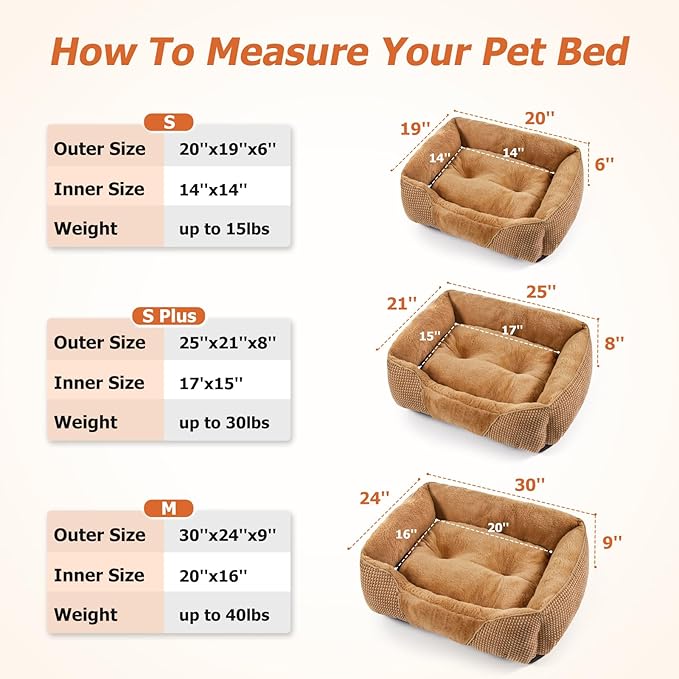 MIXJOY Dog Beds for Small Dogs Cats, Small Dog Bed Washable, Calming Dog Bed Small Size Dog, Soft Cat Beds for Indoor Cats, Orthopedic Rectangle Pet Puppy Sofa Bed with Anti-Slip Bottom(20x19in,Brown)
