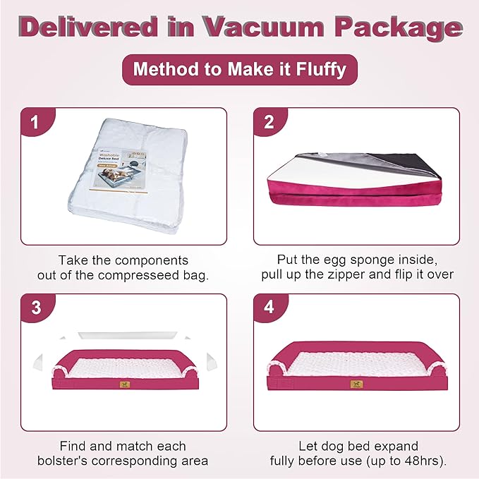 Medium-Sized Orthopedic Dog Bed - Washable Rose Velvet Cover, Waterproof Lining, Memory Foam Dog Couch, Non-Slip Base, Sofa Dog Bed for Corgis, Pomeranians, French Bulldogs (Rose Pink, L)