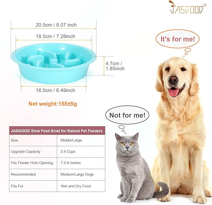 JASGOOD Slow Feeding Dog Bowl for Raised Pet Feeders Blue Maze Food Water Bowl Compatible with Elevated Diners(Blue,Fit Opening Fit Opening 7.5"-8")