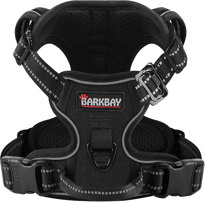 BARKBAY Dog Harness No Pull 3 Buckles for Large Dogs - Adjustable, Reflective, Comfortable, No Choke, Heavy-Duty - Perfect for Outdoor Training, Walking, and Hiking - Strong & Durable - XL & Black