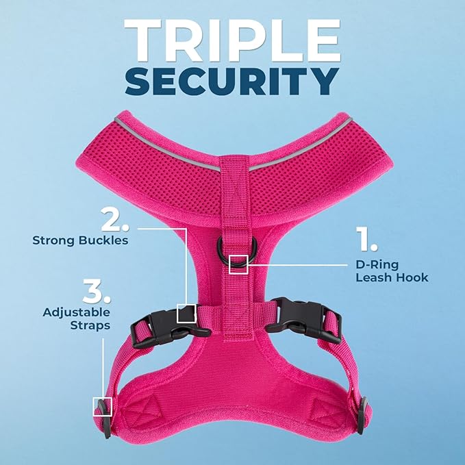 Voyager Aerolite Over The Head Dog Harness, No Pull Breathable Air Mesh Vest, Quick Dry with Reflective Stitching, Adjustable Escape Resistant Harness for Small Medium Large Dogs - Fuchsia, Medium