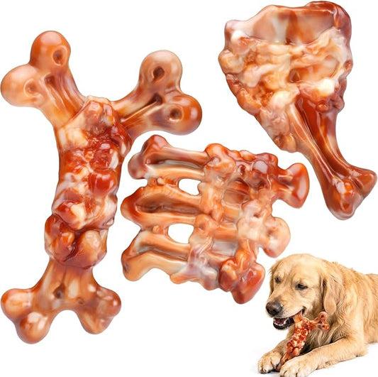 3 Pack Dog Toys for Aggressive Chewers - Tough Durable Nylon Chew Toys Bacon Flavored for Large Dogs 20-90lbs