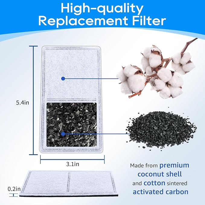 Cat Water Fountain Filter Replacement, 2-Chamber Pet Fountain Filters for Drinkwell Pet Fountain, Charcoal Dog & Cat Water Filter, 8PCS Replacement Carbon Filters for Petsafe Water Fountain