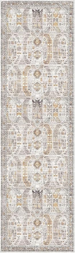 2'6" x 16'Non Slip Runner Rugs - Runners for hallways, Kitchen,Entryway,Stain Resistant Washable Rugs for Bedroom, Indoor Vintage Area Rugs (Brown/Gold,2'6" x 16')