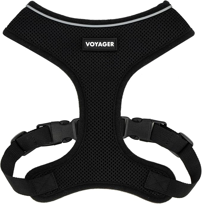 Voyager Aerolite Over The Head Dog Harness, No Pull Breathable Air Mesh Vest, Quick Dry with Reflective Stitching, Adjustable Escape Resistant Harness for Small Medium Large Dogs - Black, X-Small