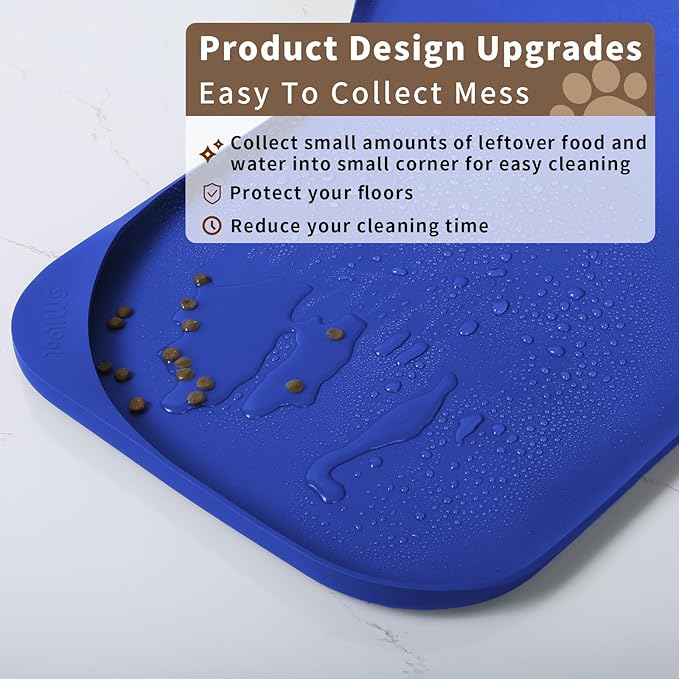 Silicone Pet Food Mat with Raised Edge for Food and Water Bowl, Dog Feeding Mats, Cat Food Trays for Floor Waterproof, Rubber Tray for Dogs and Cats, 24 x 16 x 0.8 Beige