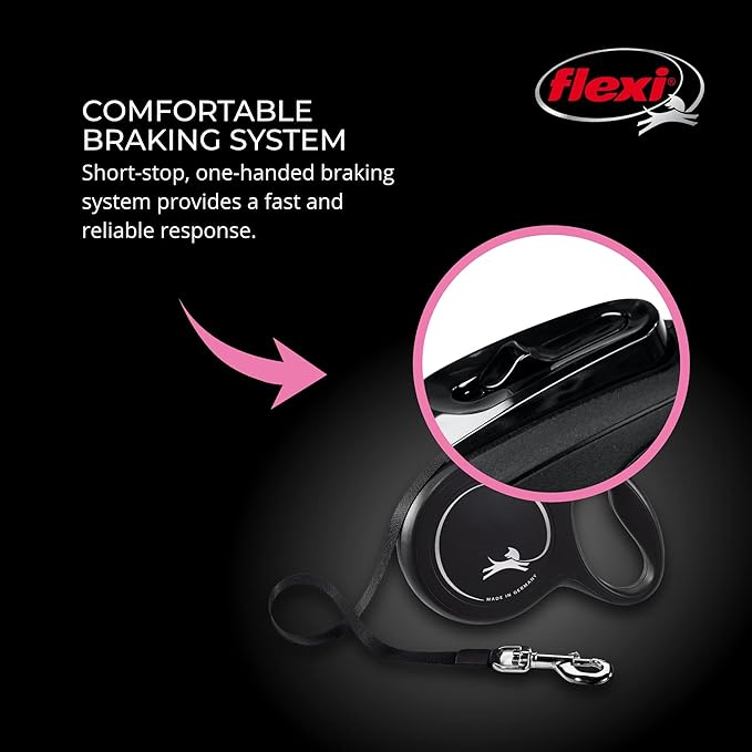 FLEXI New Classic Cord Retractable Dog Leash for X-Small Dogs up to 18 lbs. – 10 ft., Black | Tangle-Free Pet Walking Leash with One-Handed Brake, Pause, Lock|German Quality Product