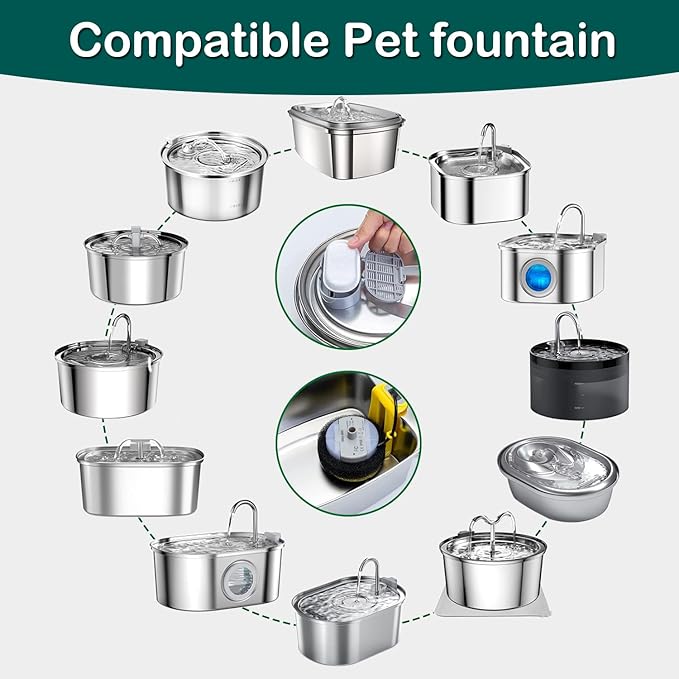 Cat Water Fountain Filters,Cat Fountain Replacement Filters for Stainless Steel 108oz/3.2L&67oz/2L Adjustable Water Flow Pet Water Fountain,Dog Water Fountain (16+16 Pack)