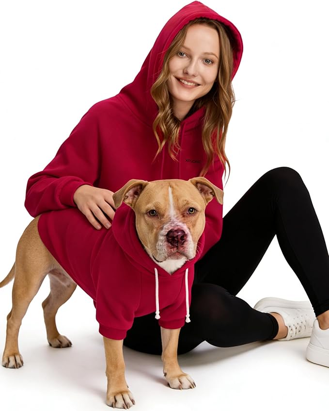 XPUDAC Matching Hoodie for Dogs and Humans Fleece Sweatshirt Soft Warm Pet Hoodie Sweater for Large Small Medium Dog and Owner Matching Clothes Cold Weather, Red, 4X-Large