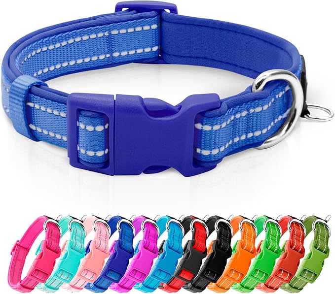 azuza Reflective Dog Collar,Soft Neoprene Padded Pet Collar with ID Tag Ring,Adjustable for Small Dogs,Royal Blue,S