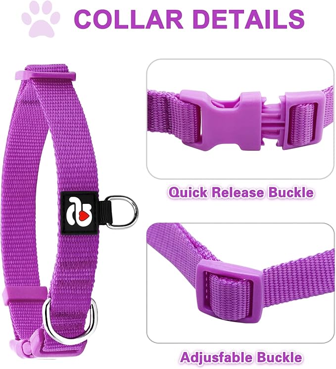 azuza 3 Pack Dog Collars Comfortable and Adjustable Nylon Dog Collars for for Small Dogs, S (11-16inch)，Pink, Hot Pink and Purple