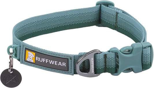 Ruffwear, Front Range Dog Collar, Adjustable Tubelok Webbing, Lightweight, Side Release Buckle, Aluminum V-Ring, Durable for Everyday Use, River Rock Green, 20"-26"