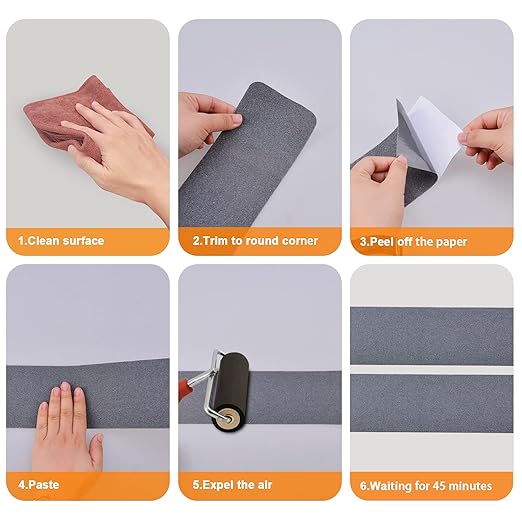 Qingluan Anti Slip Tape, Heavy Duty Grip Tape Outdoor Waterproof, High Adhesive Traction Safety Tape for Stairs, Tread Steps, Ramps, Skateboards (Grey, 4 Inch x 16 Feet)