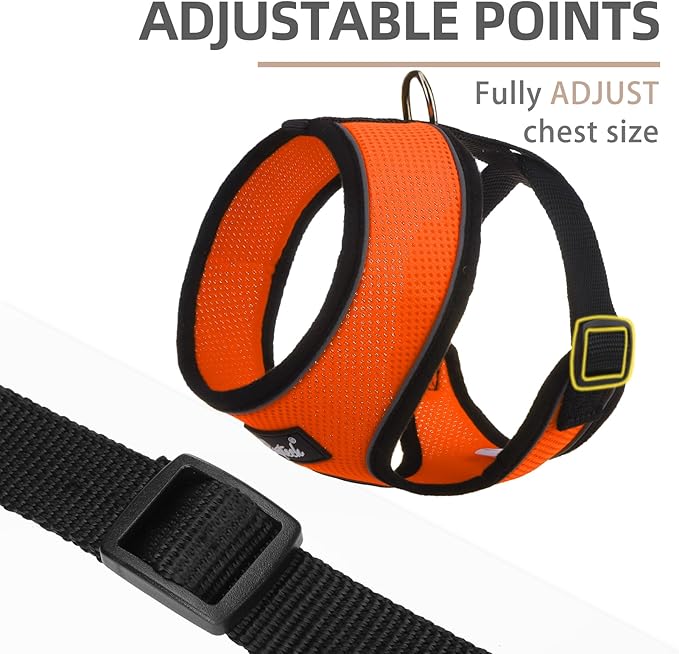 PUPTECK Soft Mesh Dog Harness and Leash Set Pet Puppy Cat Comfort Padded Vest No Pull Harnesses, Solid Orange, M