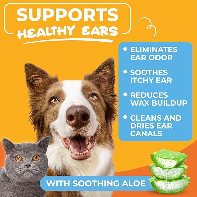 Dog Ear Cleaner Wipes – Finger Wipes for Dogs & Cats – Cleaning, Soothing, & Deodorizing Itchy Ears – Pet Ear Relief Solution (Coconut)