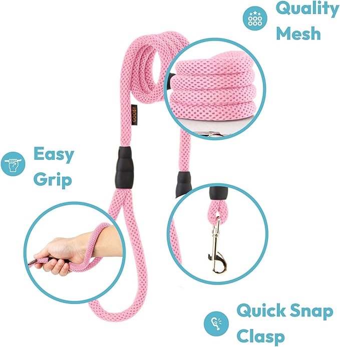 Gooby Mesh Leash - Pink, 4 FT - Breathable Mesh 4 Foot Leash for Small Dogs with Bolt Snap Clasp - On The Go Dog Leashes for Small, Medium, and Large Dogs