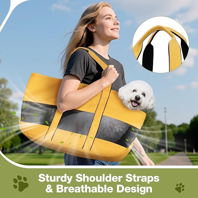 Lekereise Dog Purse Carrier for Small Dogs, Cats - Dog Carrier Purse with Secure Harness Clip, Dog Tote Bag Carrier, Large Space, Breathable Design(Yellow)