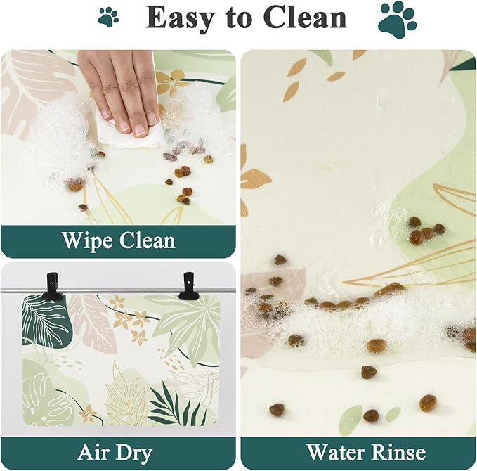 Topotdor Boho Dog Food Mat for Floors, Absorbent Quick-Dry Cat Pet Feeding Mat, Non-Slip Dog Bowl Mat for Food and Water, Pet Placemat for Dogs, Cats, Puppy Accessories, 16"x24", Green