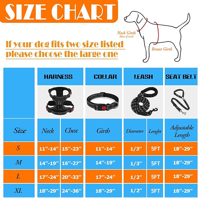 No Pull Dog Harness, Collar & Leash Set | Includes Dog Seat Belt, Collapsible Bowls & Poop Bag Dispenser. Ideal for Training, Walking, Hiking. Fits Small to Large Dogs(Black-M)