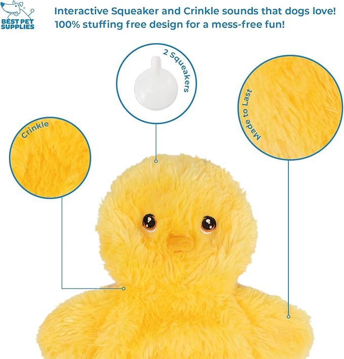 Best Pet Supplies Interactive Squeaky Dog Chew Toy, Ideal Dog Toys for Chewers, Small, Medium & Large Dogs, and Fetch Lovers - Crinkle Chicken (Yellow), Large