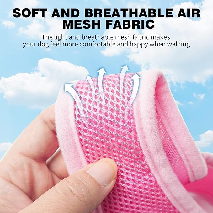 BINGPET No Pull Dog Harness Medium Sized Dog,Breathable Mesh Puppy Cat Harnesses,Adjustable Escape Proof Pet Outdoor Harnesses,Soft & Lightweight Small Dog Harness for Training and Walking,Pink, M