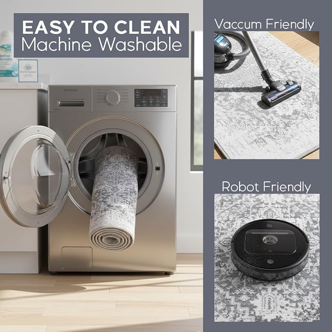 Muddy Mat짰 Frostbell 2ft x 3ft Washable Area Rugs for Living Room, Bedroom & Dining Room ??Modern Soft Low Pile Non Slip Carpet ??Pet Friendly Waterproof Foldable Rugs for Home