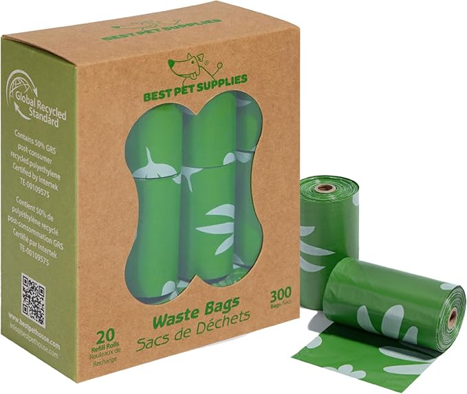 Best Pet Supplies Poop Bags for Dogs, 50% Post-Consumer Recycled Content dog waste bags on rolls, fits all poop bag holders for leashes - 300 Count, Green, Lavender Scented