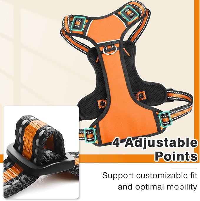 WINSEE Dog Harness No Pull, Pet Harnesses with Dog Collar, Adjustable Reflective Oxford Outdoor Vest, Front/Back Leash Clips for Small, Medium, Large, Extra Large Dogs, Easy Control Handle for Walking
