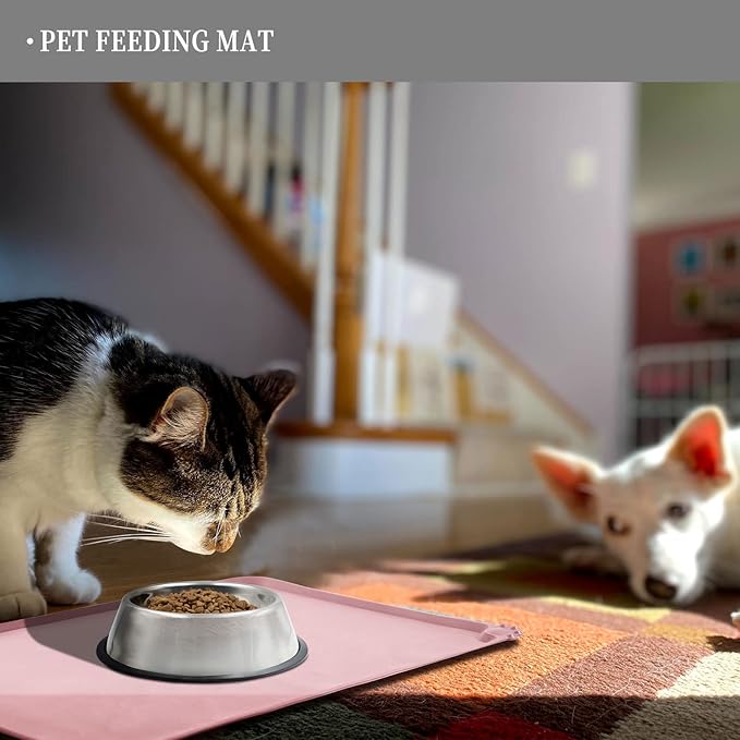 Waterproof Pet Feeding Mat with High Raised Edges, Heavier and Thicker Placemats for Cat Dog Water Bowl with BPA Free, Dogs Cats Food Mats for Messy Drinkers to Prevent Spill and Protect Floors