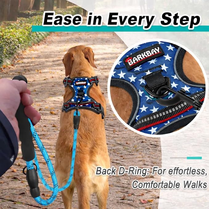 BARKBAY Dog Harness No Pull Mesh for Large Dogs - Adjustable, Reflective, Comfortable, No Choke, Heavy-Duty - Perfect for Outdoor Training, Walking, and Hiking - Strong & Durablee- XL & Blue Star Mesh