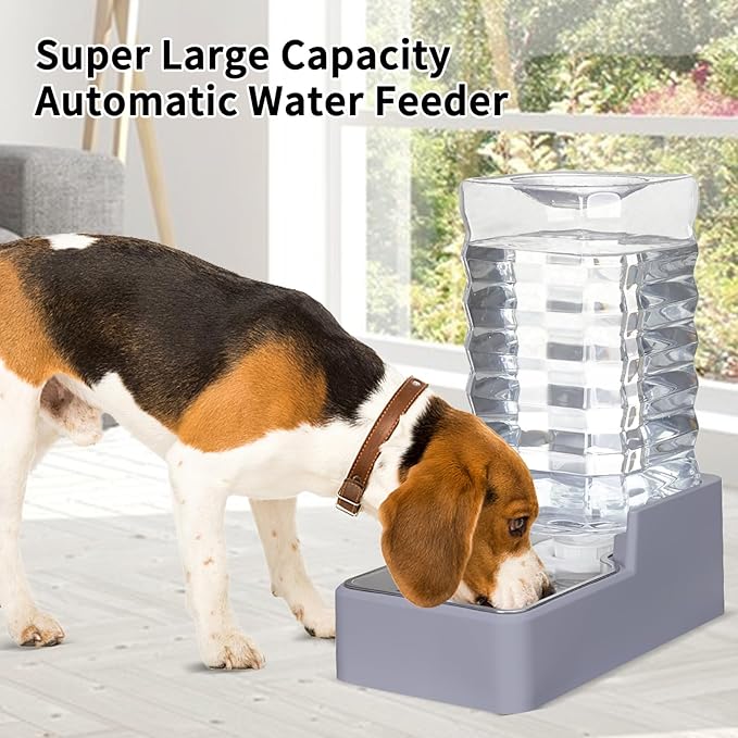 Sfozstra Automatic Lagre Water Dispenser: 9L Dogs Stainless Steel Gravity Light Gray Upgraded Feeder - Two Caps and Filters - Convenient Designed for Multiple Pets