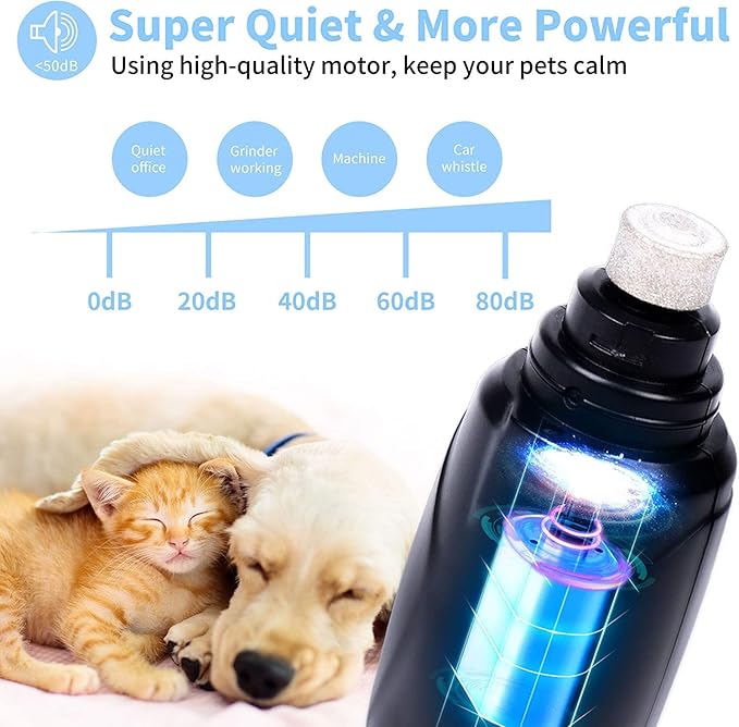 Pet Nail Grinder with LED Light & 2 Grinding Heads, 2-Speed Low Noise & More Powerful Dog Nail Grinder, Pet Nail Trimmer File, Painless Paw Claw Care, Quiet Toenail Grooming Tool for L/M/S Dogs/Cats