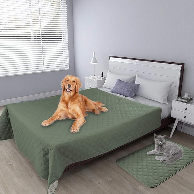 Easy-Going 100% Waterproof Dog Bed Cover, Non-Slip Pet Blanket for Furniture, Washable Couch Cover, Repleasement Sofa Cover (120X82 in,Greyish Green)