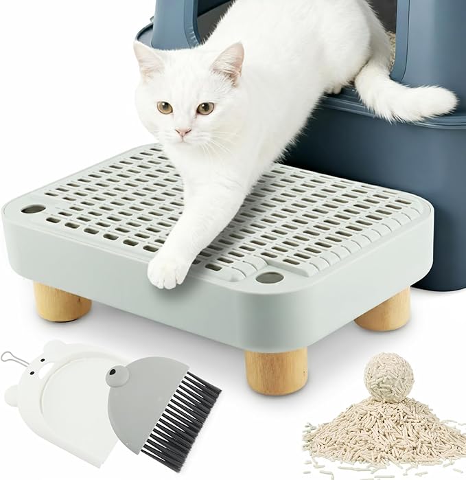 Pet Supplies Cat Litter Box Step Ramp with Wooden Base, Non-Slip Washable Step Pedal Stool, Anti-Tracking Catcher for Kitten and Elderly Cats