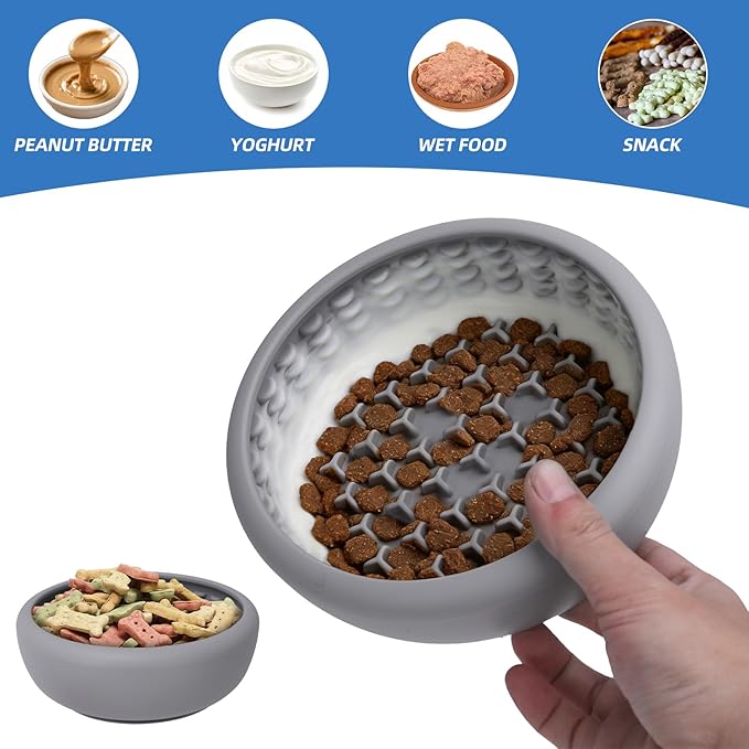 Dog Lick Bowl,Silicone Slow Feeder Bowls for Dogs ，Anxiety Relief Lick Mat for Dogs, Interactive and Enrichment Toys(Grey, Small