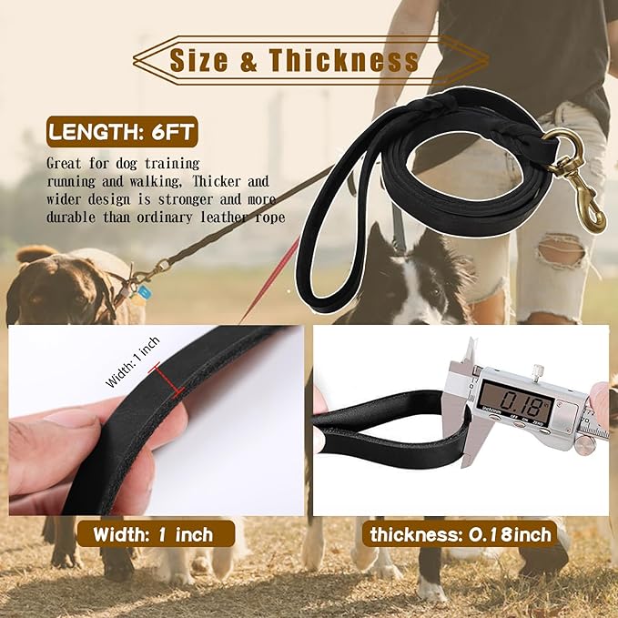 Leather Dog Leash 6ft x 1 inch,Strong Heavy Duty Genuine Leather Braided Dog Training Leash, Soft and Comfortable for Large Dogs, Medium Small Dogs (Black, 6FT*1in)