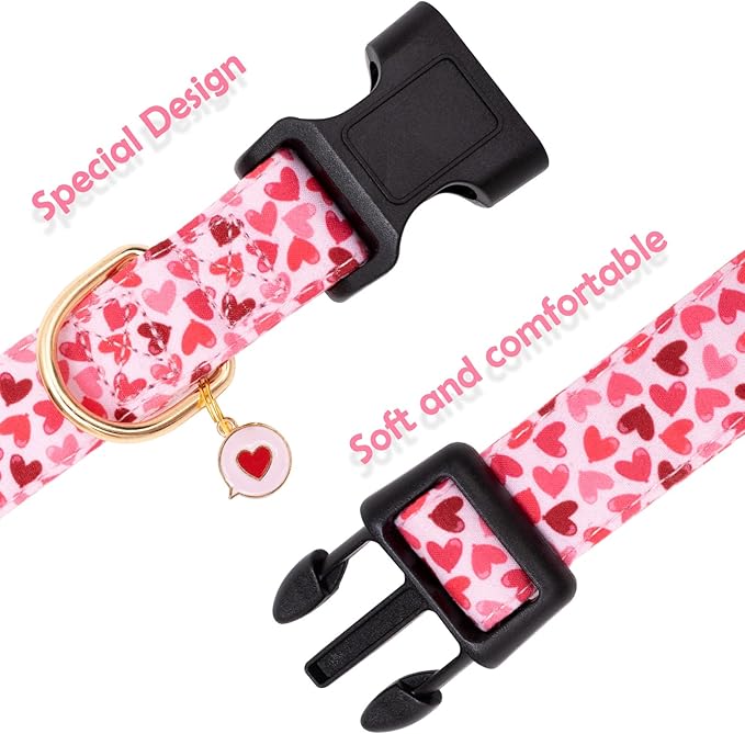 Faygarsle Valentine's Day Dog Collar - Cute Loving Heart Printed for Small Medium Large Dogs - Pink Cotton Collar for Girl and Boy Dogs M