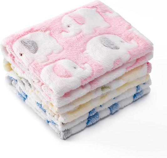1 Pack 3 Blankets Super Soft Fluffy Premium Fleece Pet Blanket Flannel Paw Printed Throw for Dog Puppy Cat (Small 23x16'', Pink, Yellow, Blue)